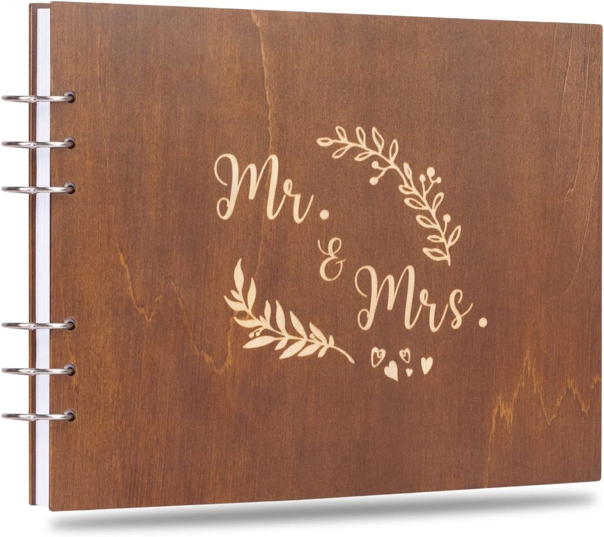 SnelShoppen - Houten Gastenboek Album 28cm voor Bruiloft en Verjaardag - 120 Bladzijden Blank Wit - Bewaar je Herinneringen met Laser Gegraveerde Cove