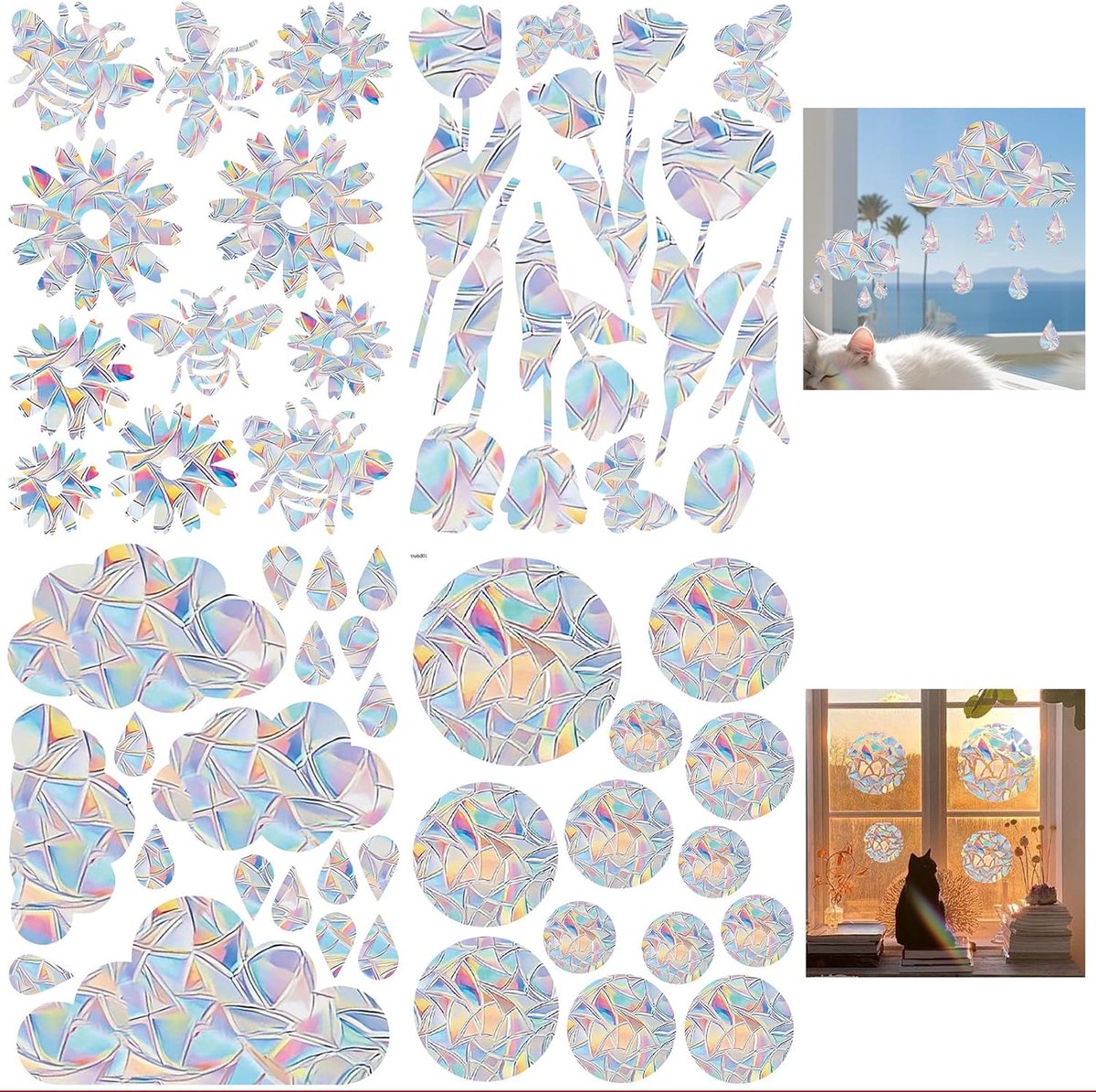 SnelShoppen - Suncatcher Stickers - 52 Stuks PVC Prisma Raamstickers - Electrostatische Raamfolie - Regenboog Effect - Vogelbescherming voor Glasramen