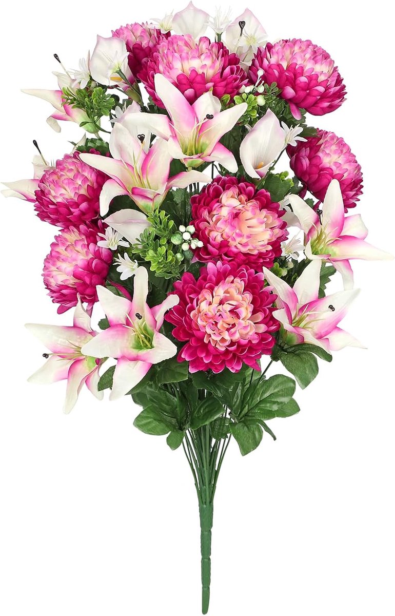 SnelShoppen - Kunstbloemen voor Graven, 66 cm, Groot Gemengd Chrysanten en Lelies, Kunstzijde, Begraafplaats Bloemen, Seizoensgebonden Herinneringsdec
