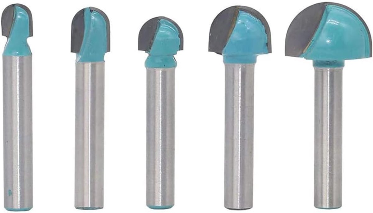 SnelShoppen - 5 Stuks 6mm Shank Rondneus Cove Core Box Freesbit Houtbewerking - Carbide Tipped Router Bits voor CNC en Handmatige Routers
