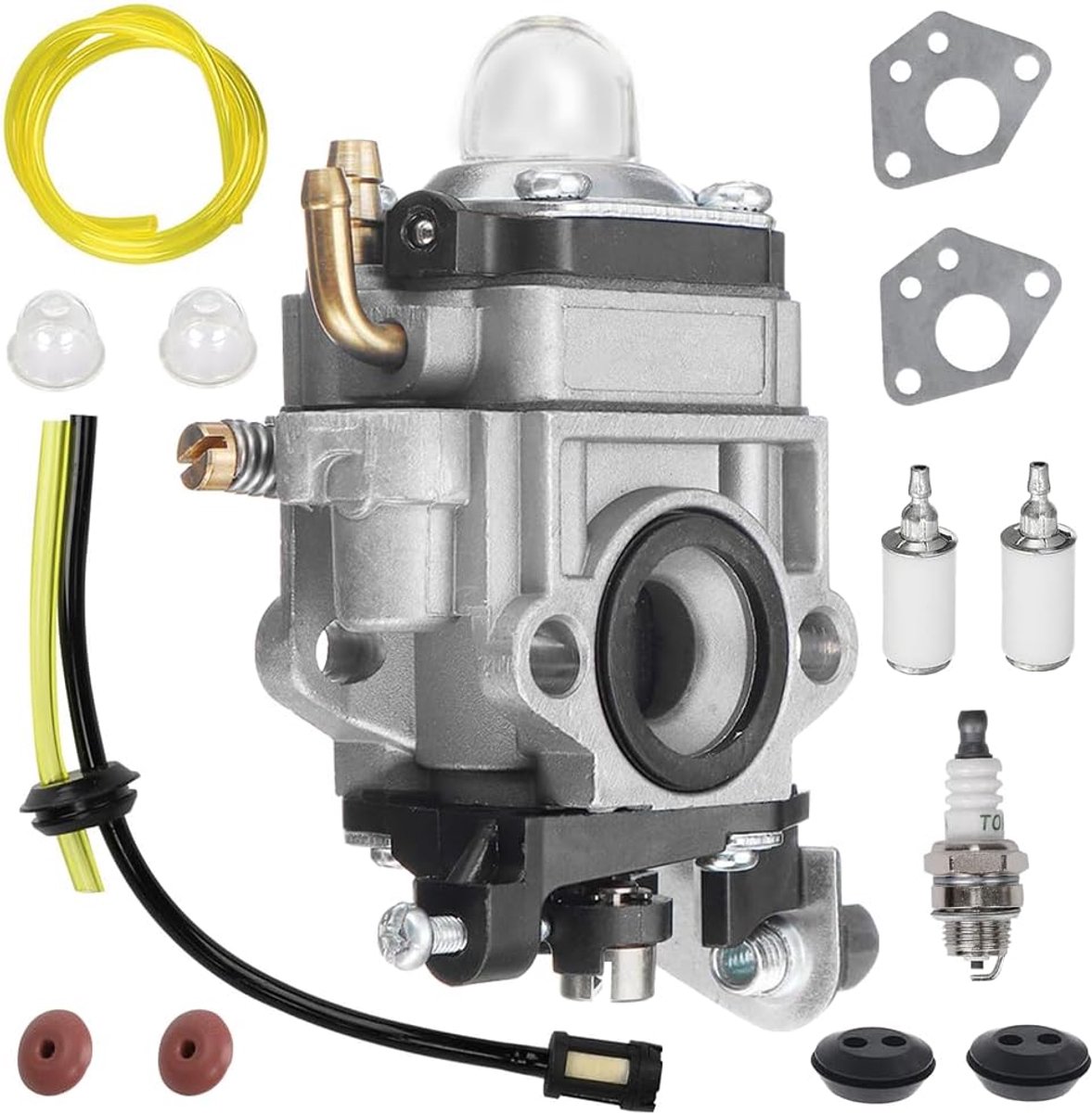 SnelShoppen - Carburetor Brush Cutter 52 cc, 49 cc, 43 cc - Compleet Set met Carbide, Slangafdichting, Bougie en Brandstoffilter voor Tuin, Grondwerk