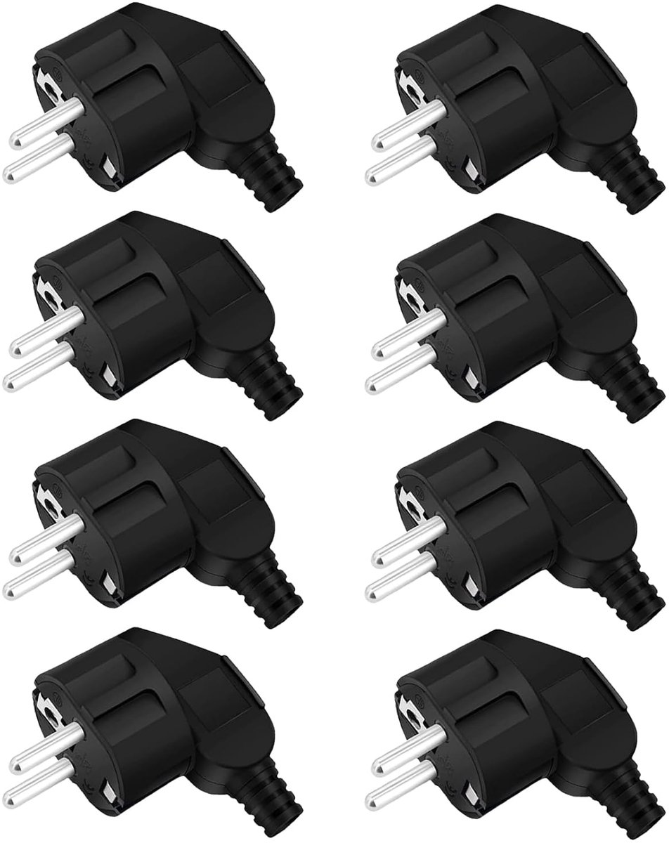 SnelShoppen - 8pcs Schuko Stekkers 250V 16A Zwarte Aardestekker voor Huishoudelijke Apparaten, Veilig en Duurzaam, Geschikt voor 8-10mm Kabel