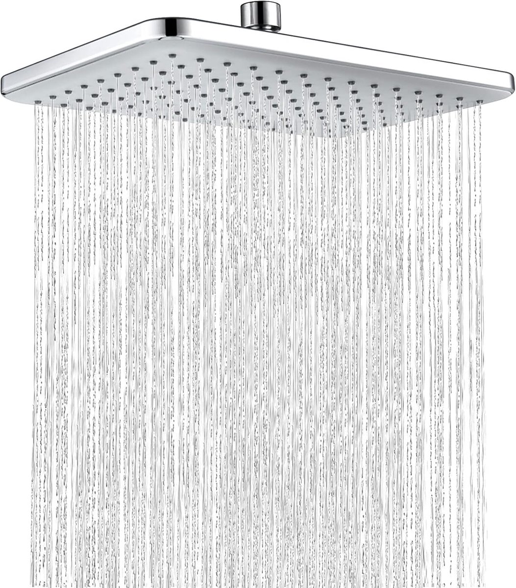 SnelShoppen - Douchestraal met Filter, 360° Vierkante Regen Douchestraal, Groot Rectangulair Roestvrijstalen Waterbesparende Douchestraal voor Badkame
