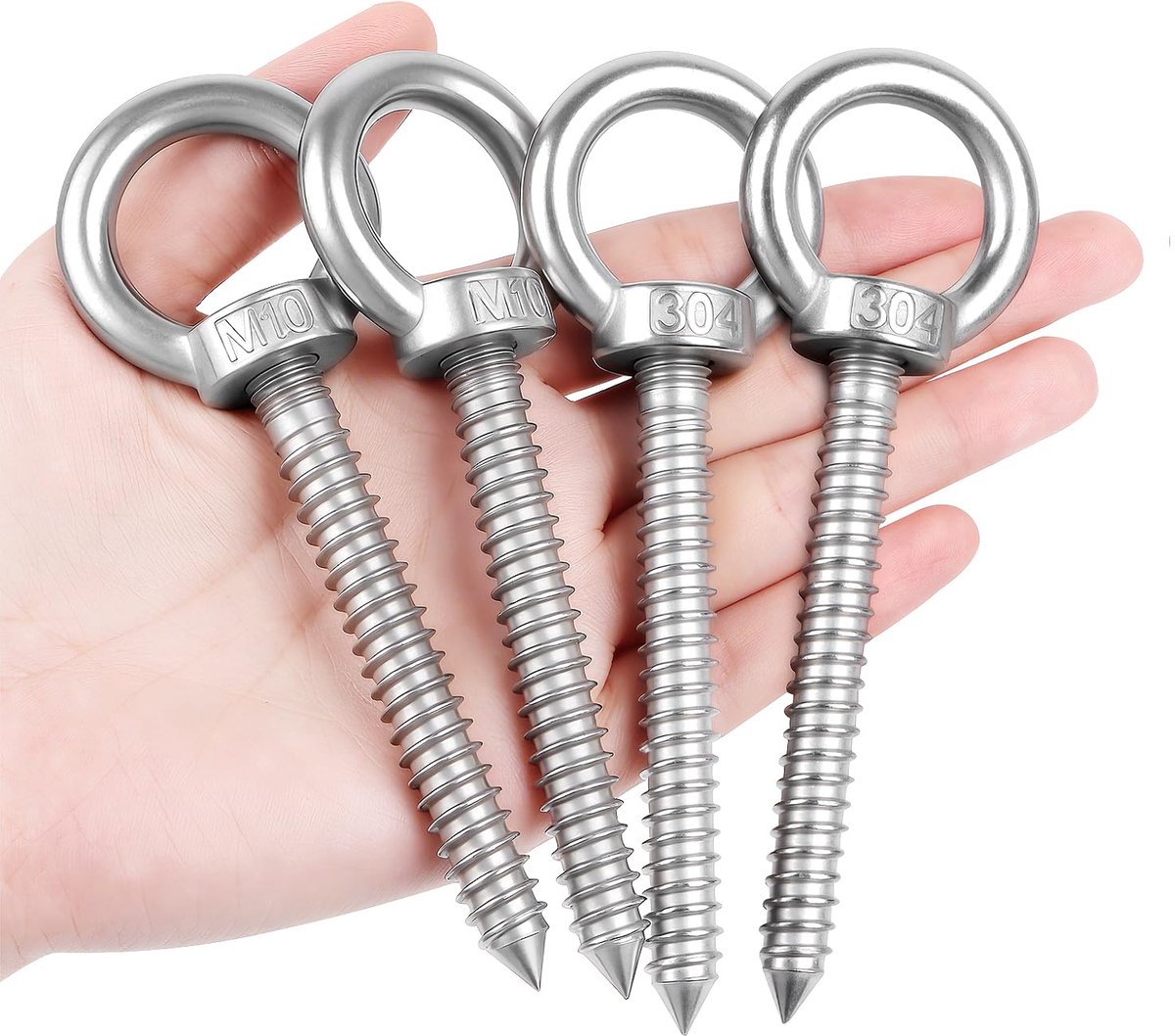 SnelShoppen - Eye Screws M10 Houtdraad Ring Schroeven 4 stuks RVS 80mm voor Hangstoelen, Hammocks, Tenten, Tuin en Binnengebruik