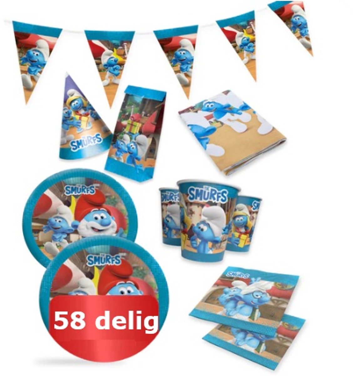 Smurfen themafeestje pakket - 7 items in de mix - Feestpakket.