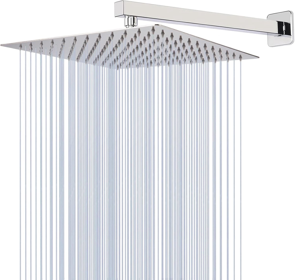 SnelShoppen - 25cm Luxe Rain Shower Head met 40cm Douchearm, RVS Vierkant Douchesysteem, Zelfreinigende Siliconen Douchesproeiers, Ultra-Dun Design, U