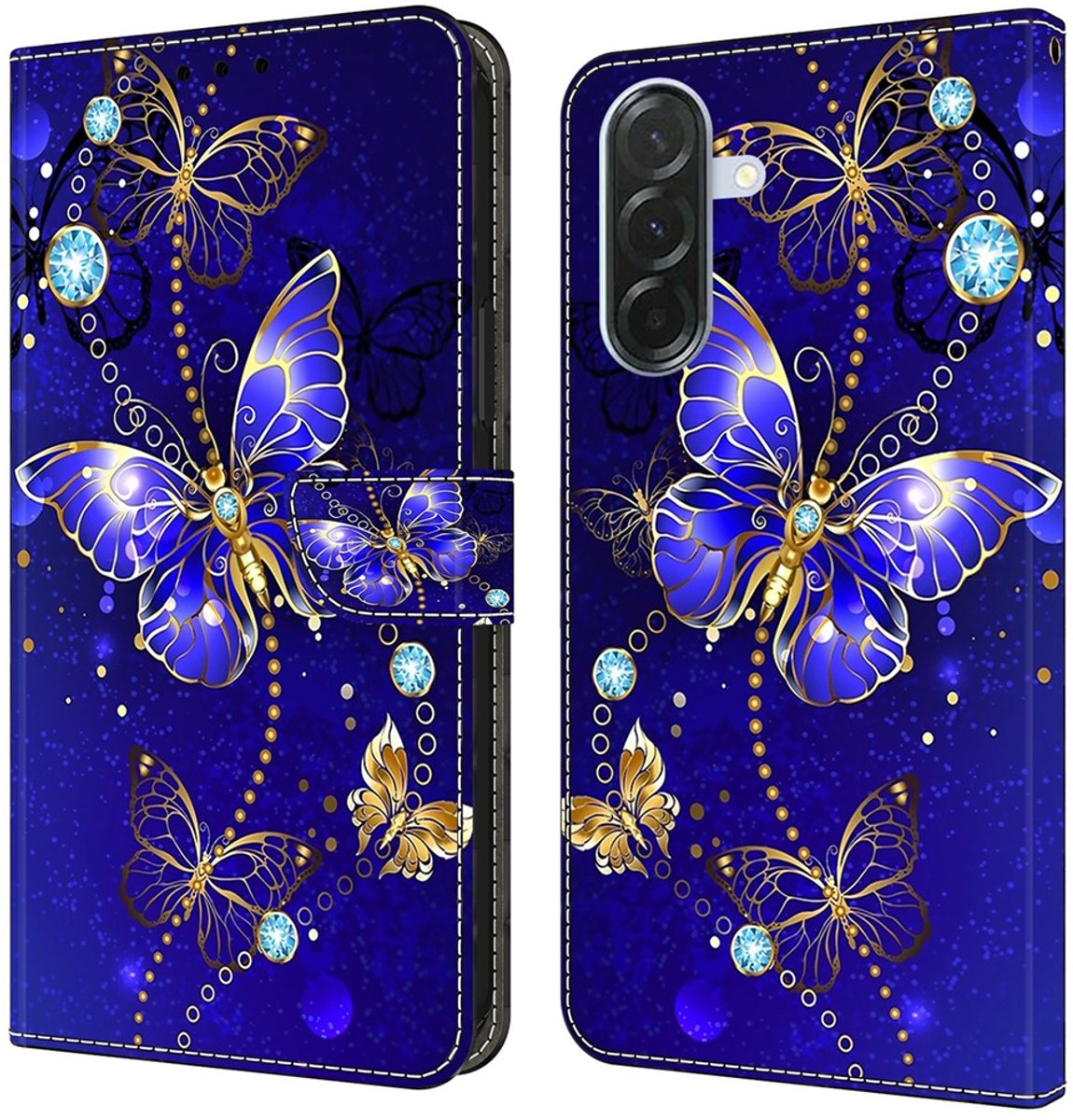 Diamant blauw vlinders - book case hoesje - telefoonhoesje geschikt voor Samsung Galaxy A27