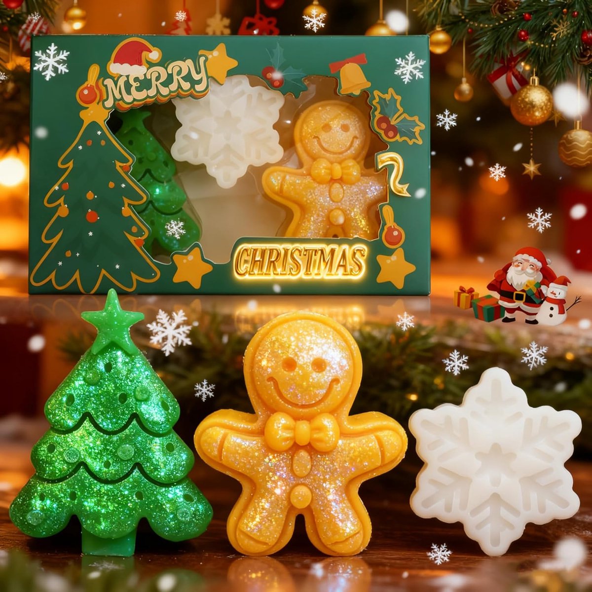 SnelShoppen - Kerstcadeau Set met Natuurlijke Zeep, Organische Zeep met Kerstboom, Peperkoekman en Sneeuwvlokken, Perfect voor Familie en Vrienden