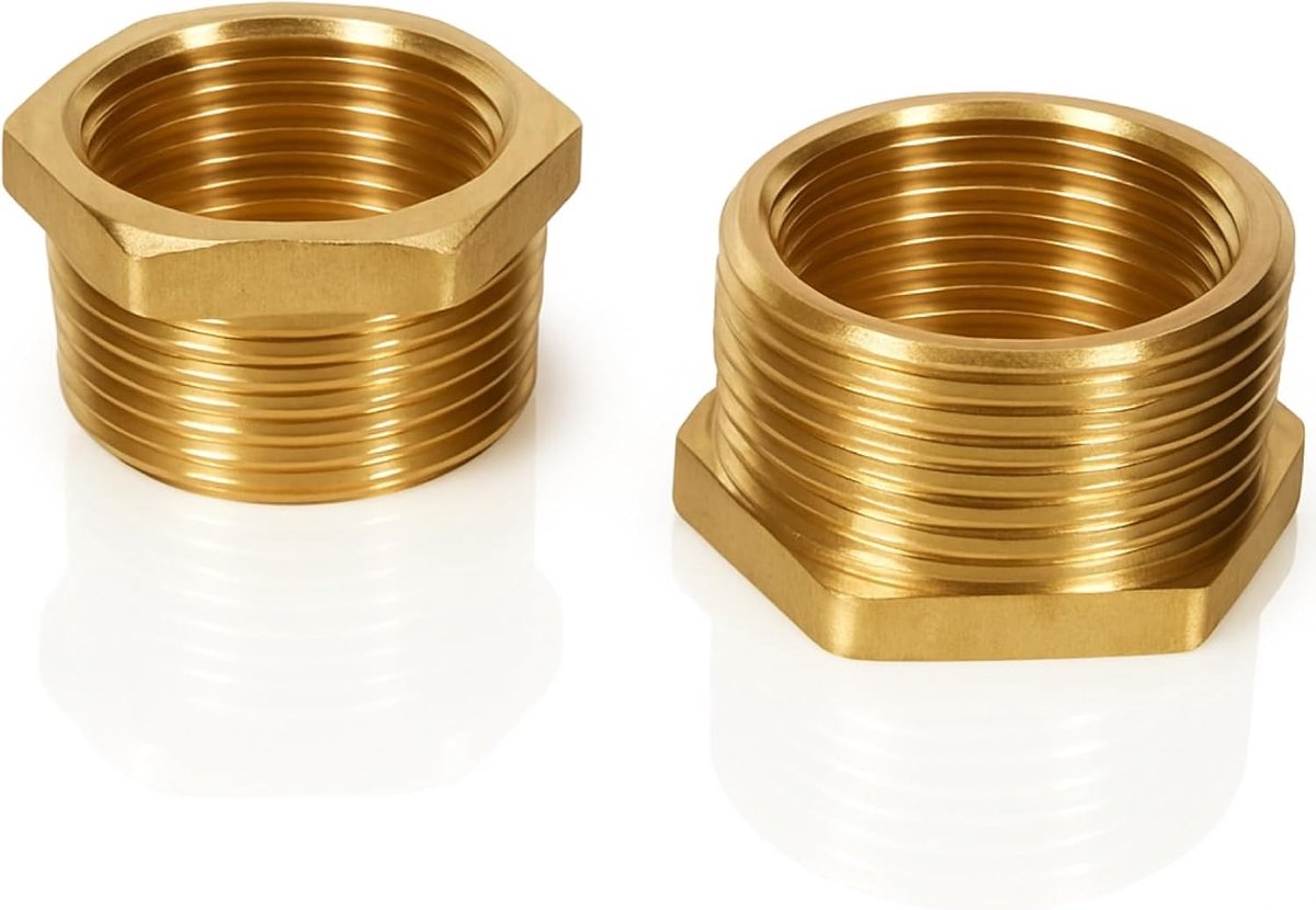 SnelShoppen - 2 Stuks Messing Reducer 1 Inch naar 3/4 Inch Adapter, 33mm x 26mm, Draad Fitting Reducer, Mannetje op Vrouwtje Nippel, Verbinder voor Wa