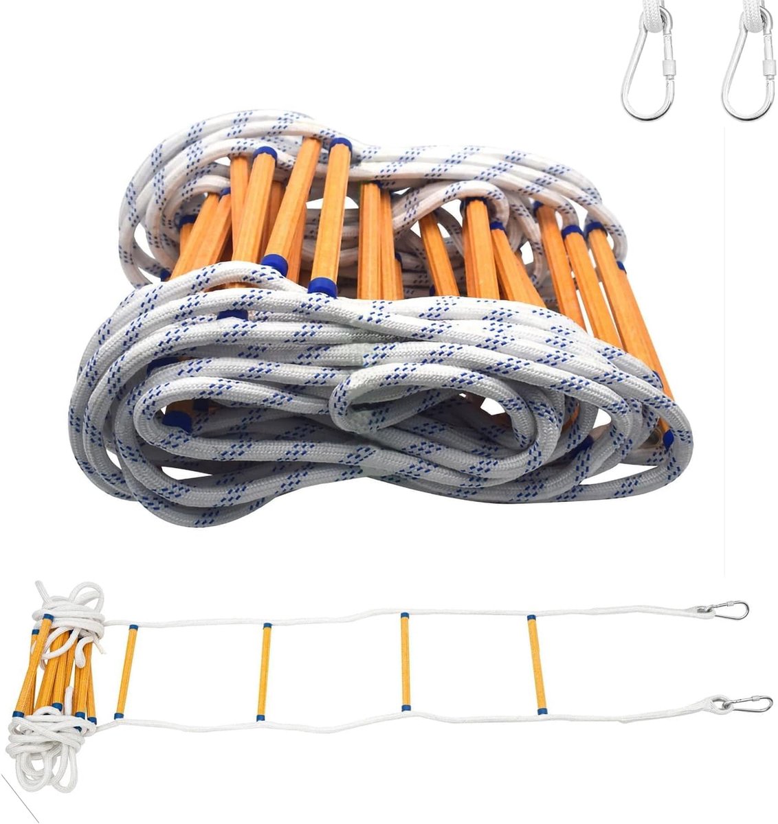 SnelShoppen - Rope Ladder 10 m Veiligheidsladder Vlamvertragend met Karabijnhaken Geschikt voor 3 tot 5 Verdiepingen Huizen Balkons en Leuningen tot 2