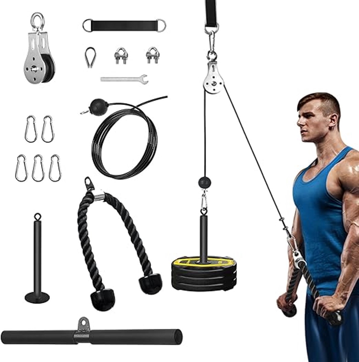 Fitness Cable Lat Pulley Systeem - DIY Home Gym Katrolsysteem Voor Krachttraining - Kabeltrainer Voor Lat Pulldowns, Biceps Curls, Triceps Extensions En Spieropbouw - Compact Fitnessapparaat Voor Thuistraining