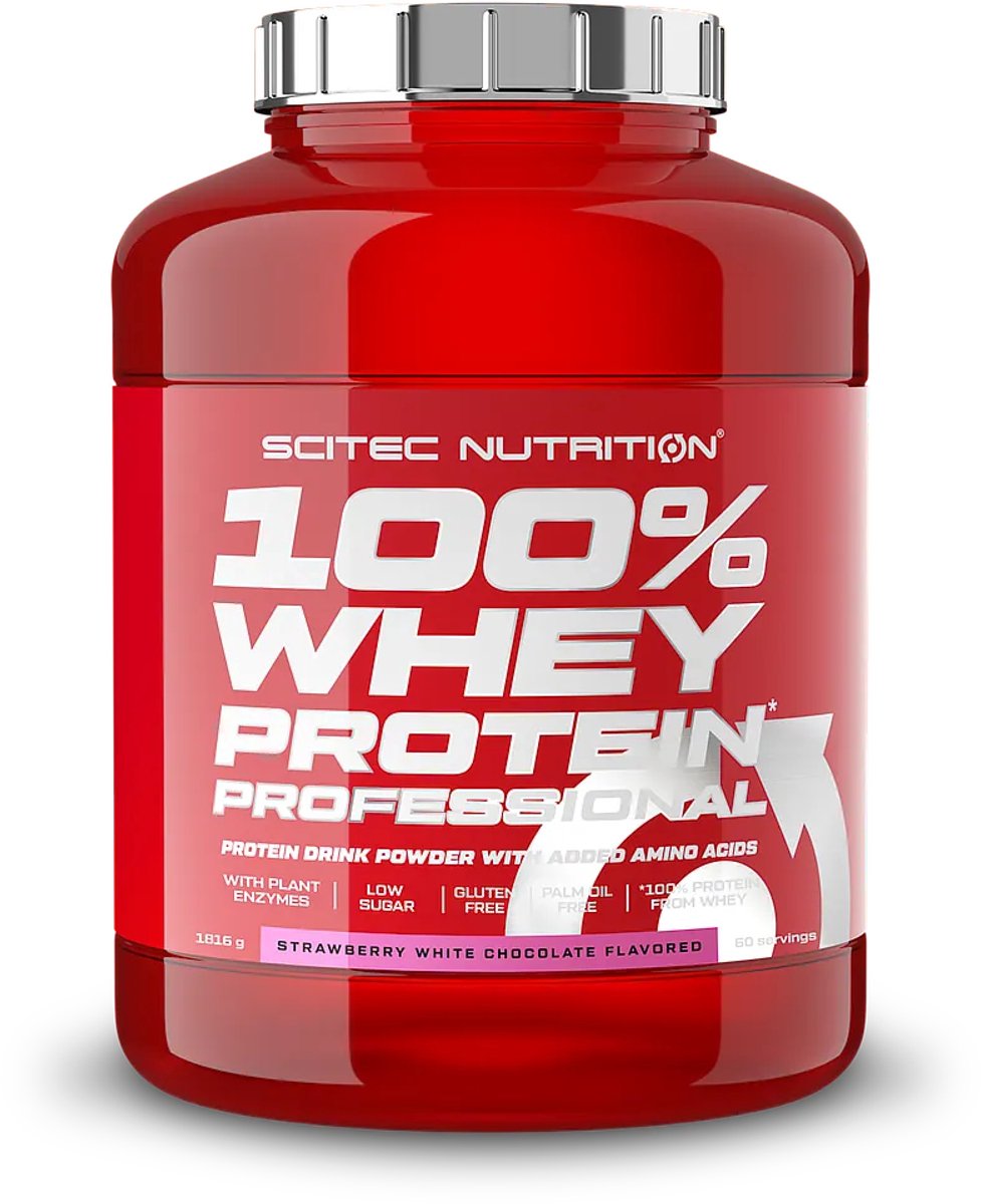 Scitec Nutrition® - 100% Whey Protein Professional (1816 gram - Strawberry/White Chocolate) - Aardbei/Witte chocolade - 60 eiwitshakes - Premium proteine poeder - eiwitpoeder met aminozuren