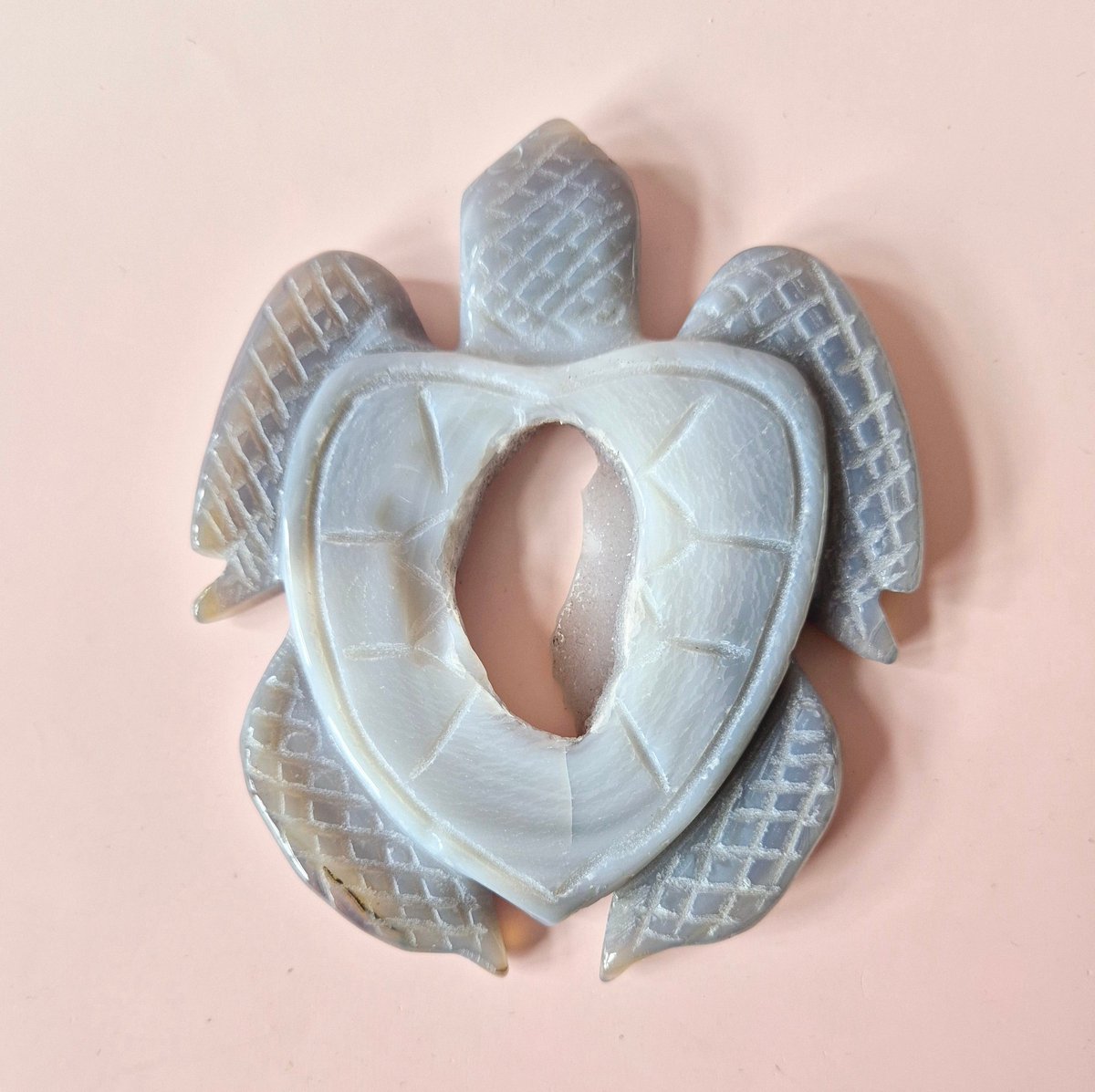 Edelsteen Grote grijze agaat schildpad met druzy (8–12 cm) #9 – handgesneden edelsteen carving