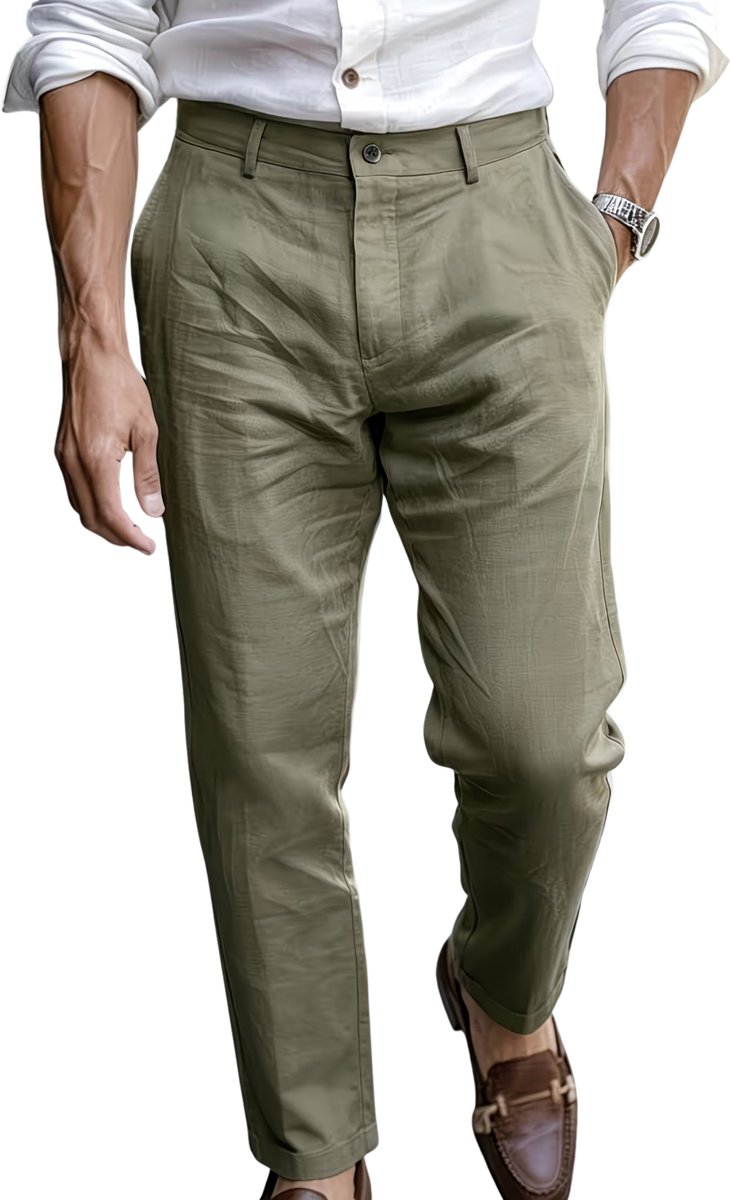 Currero Pantalon Heren Chino Regular Fit Golfbroek Nette Broek Elastische Tailleband Volwassenen Groen
