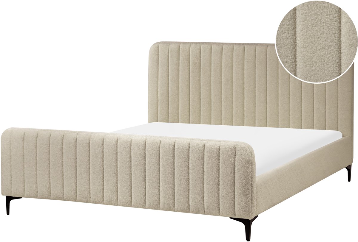 LUNAN - Tweepersoonsbed - Beige - 160 x 200 cm - Bouclé
