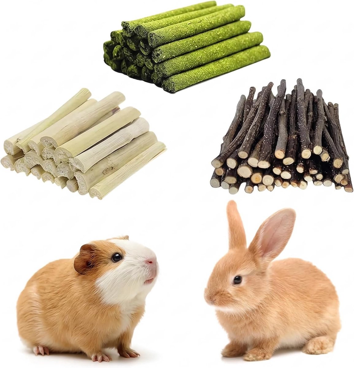 Natuurlijke knabbelmix voor knaagdieren - zoete bamboe, appelhout en hooisticks als kauwsnack en bezigheid voor konijnen, cavia's, hamsters en chinchilla's, 300 g