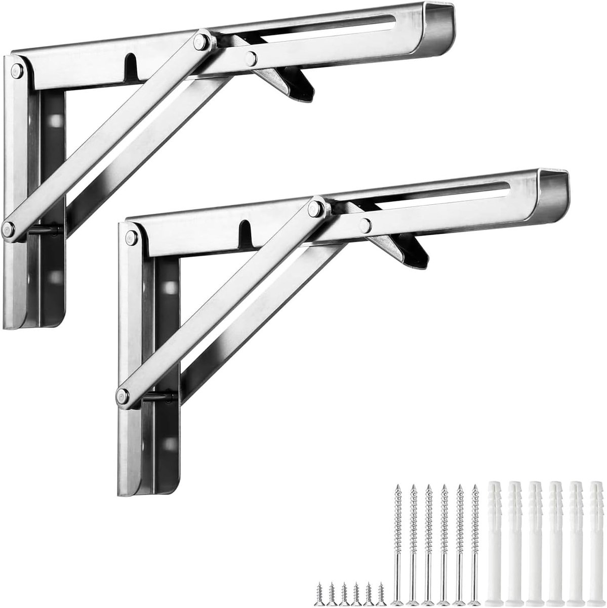 Set van 2 Opvouwbare RVS Wandsteunen - Ruimtebesparende Wandmontage voor Tafel, Werkbank en Plank - Tot 100 kg Belastbaar en Roestvrij - 500 mm Lengte