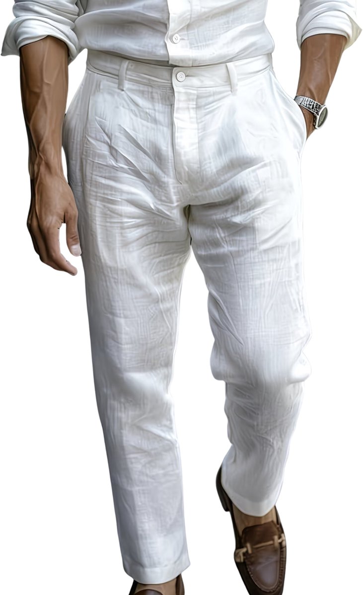 Currero Pantalon Heren Chino Regular Fit Golfbroek Nette Broek Elastische Tailleband Volwassenen Wit