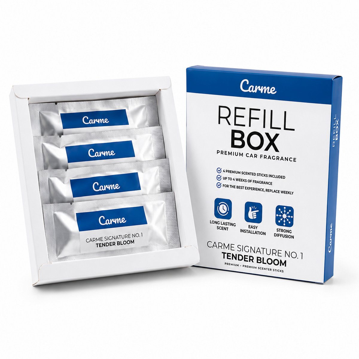 CarMe Auto Parfum Navulling - Auto Geur - 4 Geurstaafjes - Voor CM500 Geurhouder - Individueel Verpakt - Eenvoudig te Vervangen