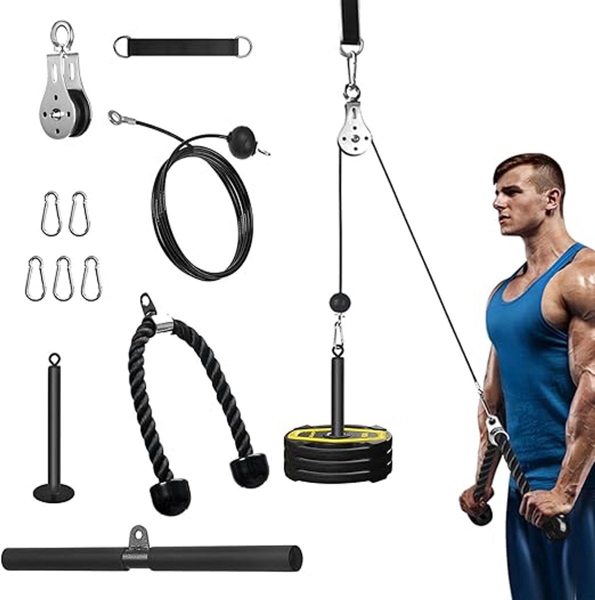 Fitness Cable Lat Pulley Systeem - DIY Home Gym Katrolsysteem Voor Krachttraining - Kabeltrainer Voor Lat Pulldowns, Biceps Curls, Triceps Extensions En Spieropbouw - Compact Fitnessapparaat Voor Thuistraining