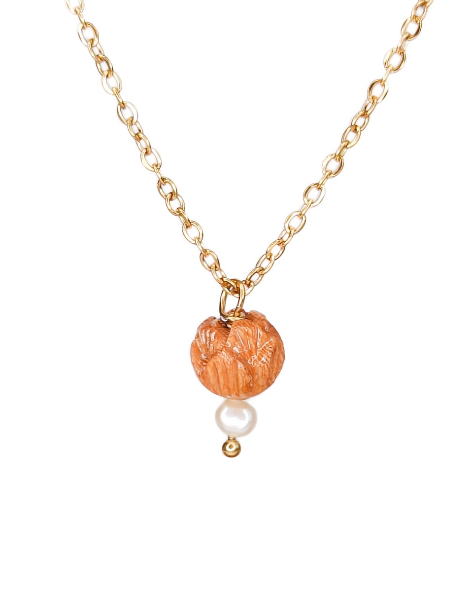Ava & Imber | Rose Pearl Ketting | Damesketting met Hanger van Hout en Zoetwaterparel | Originele Damesketting in Cadeaudoosje