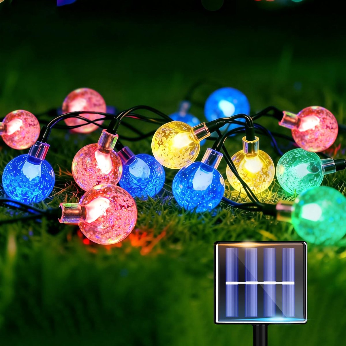 SnelShoppen - 12 m Solar Fairy Lights met Ballen, LED Tuinverlichting, Weerbestendige Buitenverlichting voor Balkon, Terras, Tuin, Multi-Kleurige Fees