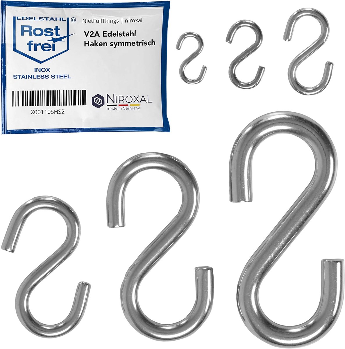SnelShoppen - RVS Asymmetrische S Haak - Ø 3 mm - 24 mm Lang - Metalen Haak voor Ophangen - Set van 10 - Voor Huis, Tuin, Workshop en Decoratie