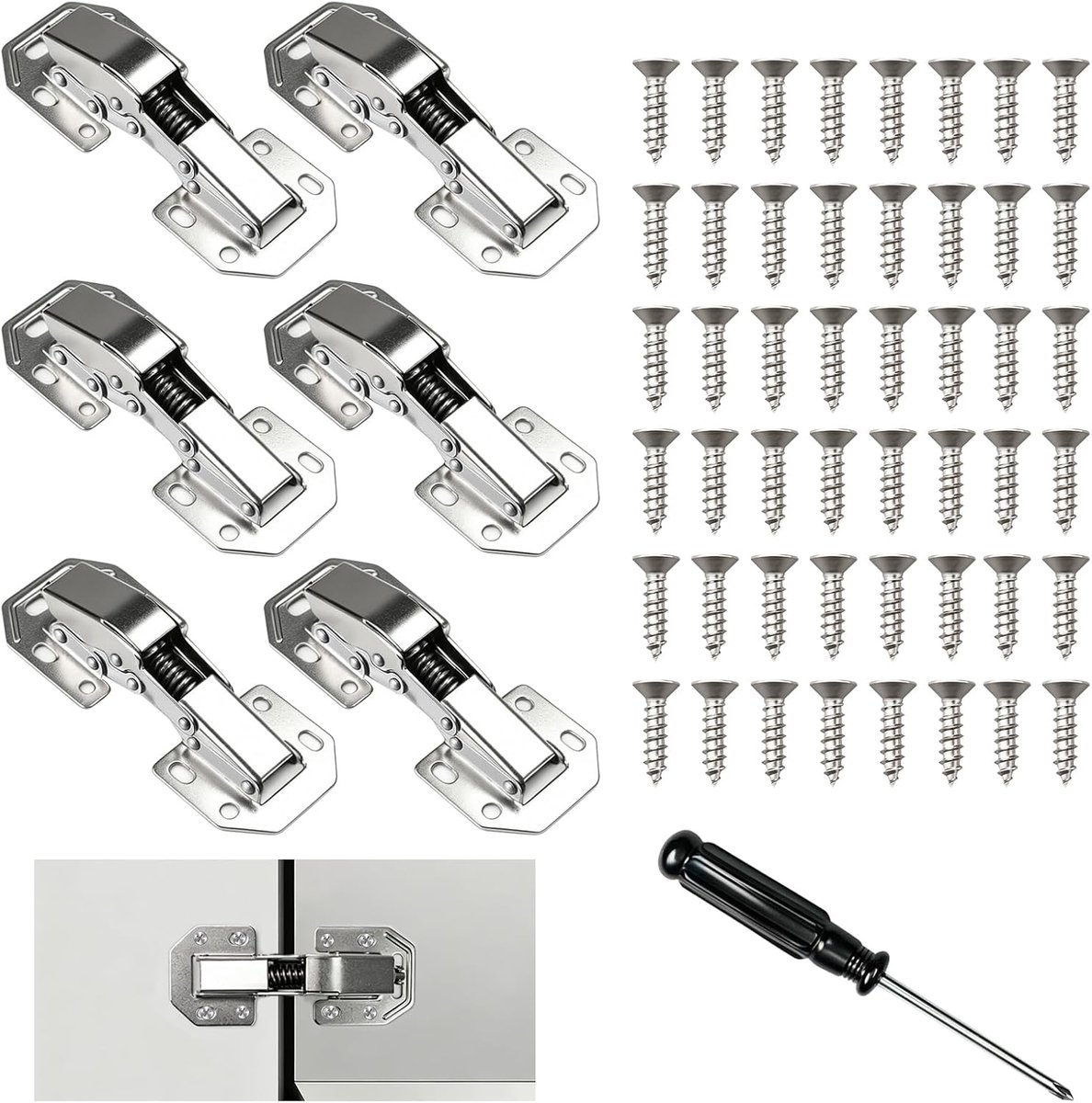 SnelShoppen - 6 Stuks Softclose Scharnieren, 90° Schroefscharnier met Hydraulische Demping, Geen Voorboren, Deurdemper voor Keukenkast, Kastdeur, Kled