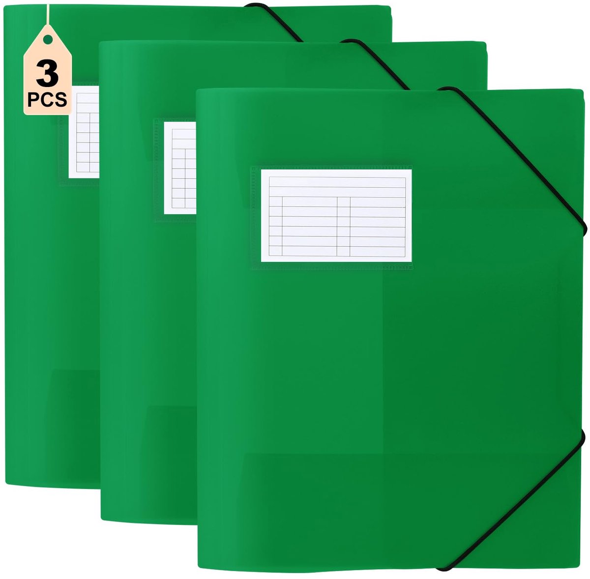 SnelShoppen - 3 stuks A4 postmap groen, verzamelmap met hoekspanner, elastische bandbevestiging, robuuste documentenmap van PP-materiaal voor school e