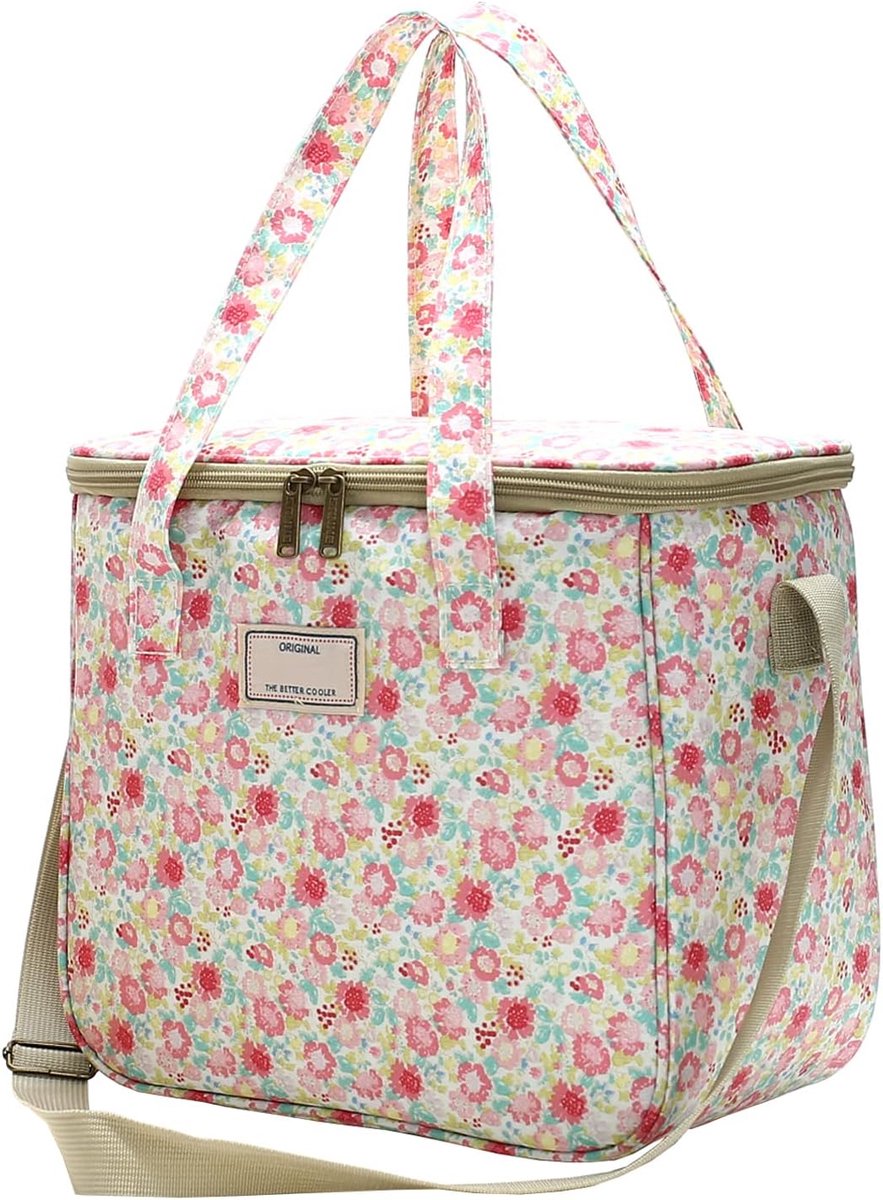 SnelShoppen - Insulated Lunch Bag voor Vrouwen - Bloemige Koeltas - Waterdichte Grote Lunchbox - 11L - Perfect voor Picknicks, Werk en School - A-Pink