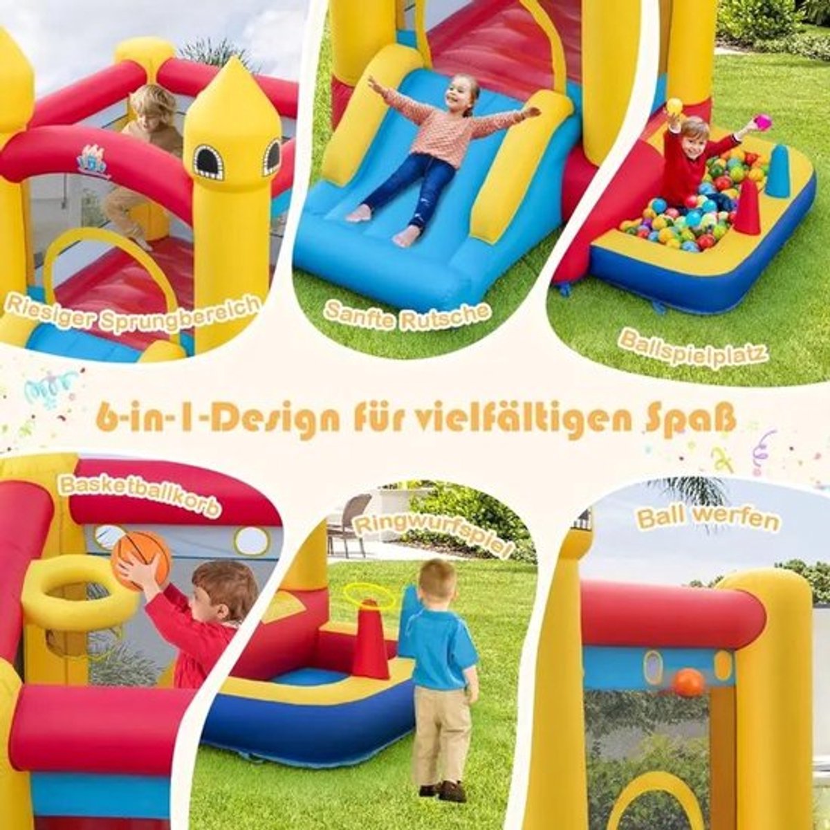 Opblaasbare springkasteel voor kinderen met glijbaan & 480W blower & oceanballen & ringgooien