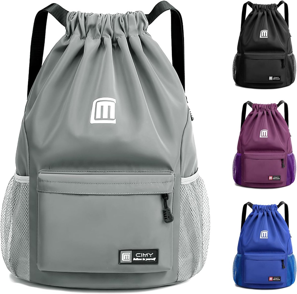 SnelShoppen - Drawstring Rugzak voor Dames en Heren - Waterdichte Gymtas met Grote Capaciteit - Perfect voor Sport, Yoga, Winkelen, Reizen - Grijs