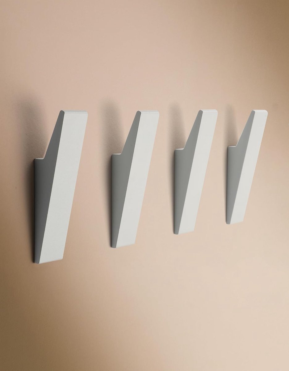 SnelShoppen - Design Wandhaken Set van 4 - Decoratieve Haakjes voor Jassen, Sjaals, Tassen, Rugzakken, Handdoeken, Assortiment Grijs, Modern Aluminium