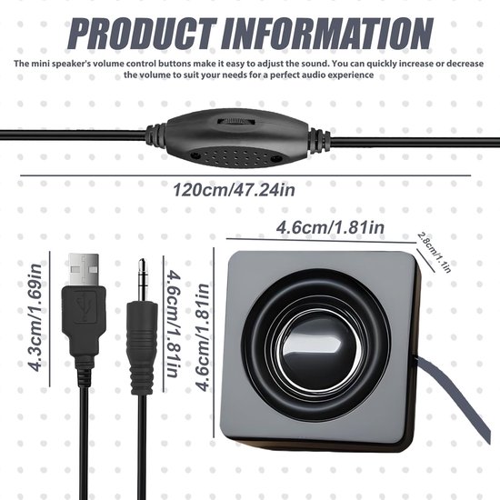 SnelShoppen - Mini USB Speaker met Volume Control - Compacte Stereo Speaker voor PC, Notebook en Laptop - Zwart (USB + 3.5mm) van Snelshoppen — afbeelding 5