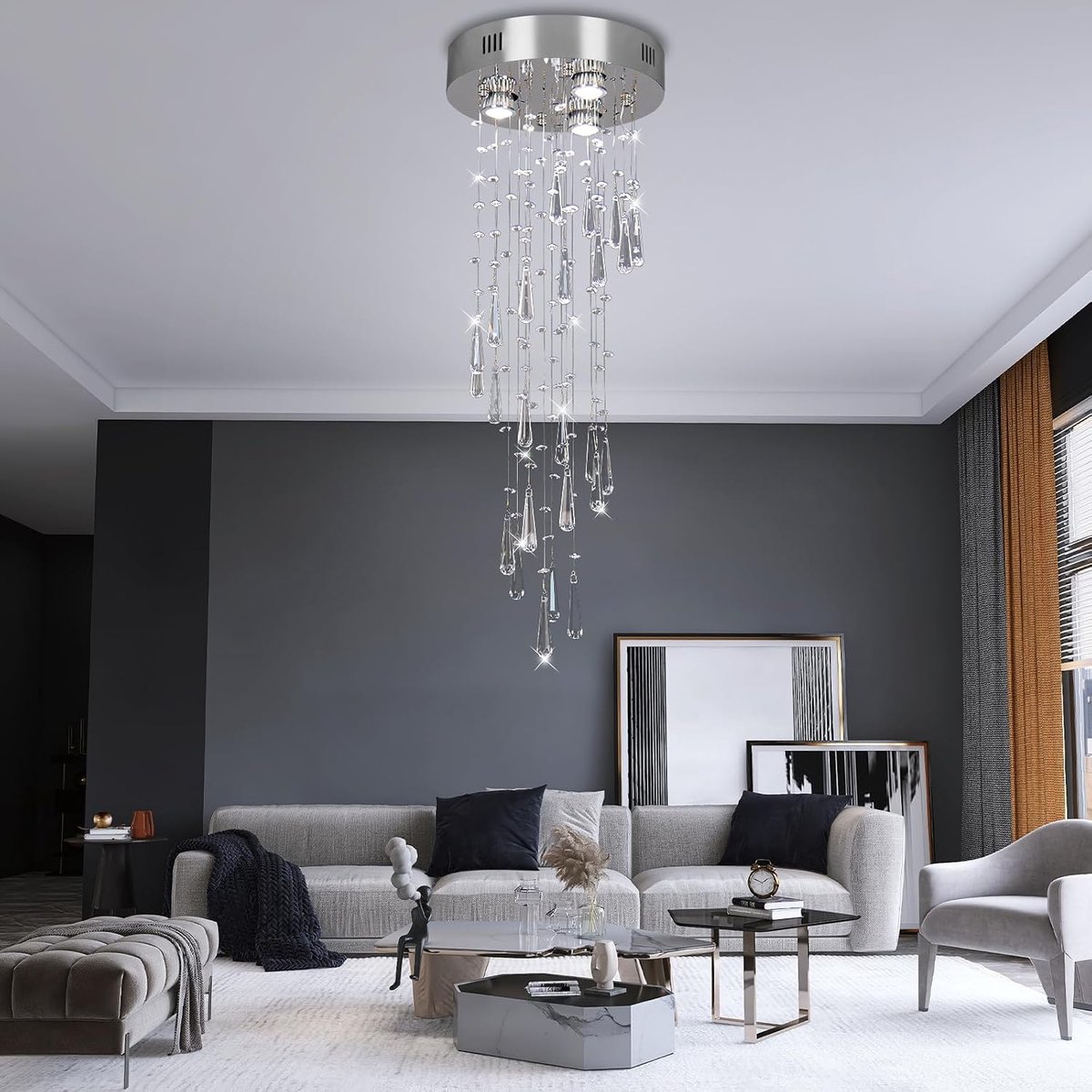 SnelShoppen - Moderne Raindrop Chandelier - Kristallen Hanglamp voor Hoge Plafonds - K9 Kristal - 3 Lampen - Geschikt voor Eetkamer, Woonkamer, Hal, T
