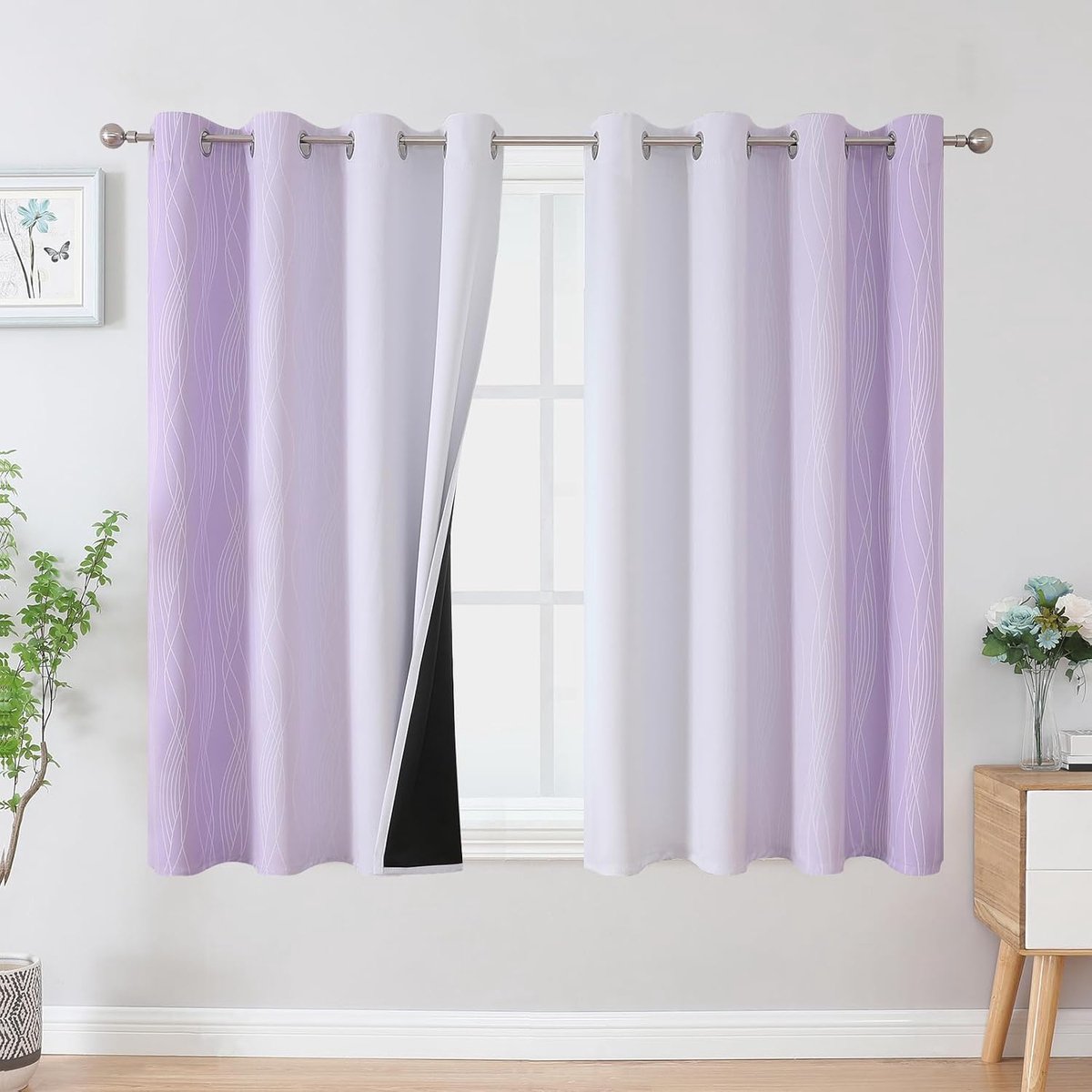 SnelShoppen - Ombre Gradient Blackout Gordijnen Set van 2, Eyelet Gordijnen met Dikke Thermische Bescherming, 137 x 132 cm, Paars en Wit voor Woonkame
