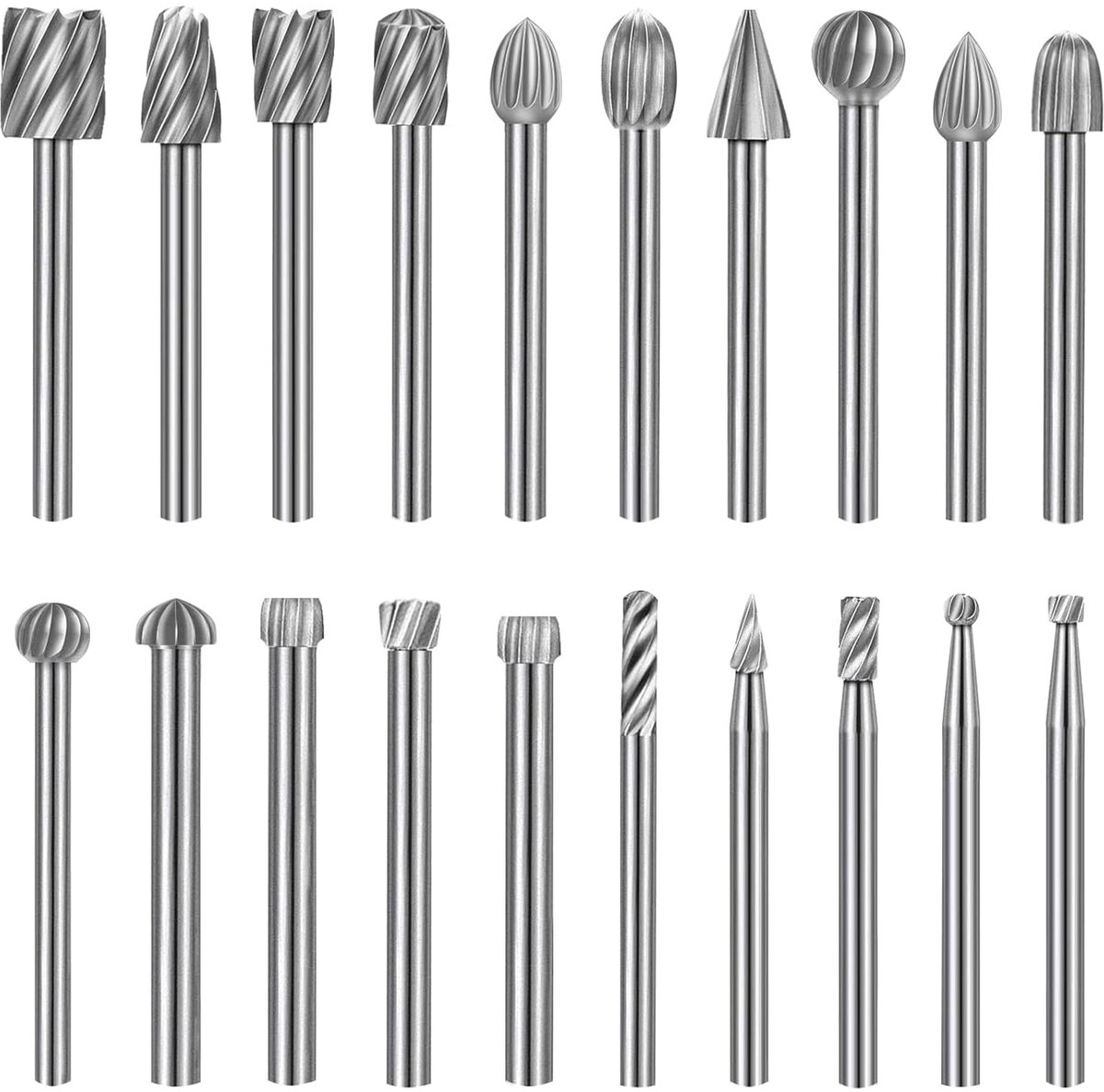SnelShoppen - Houtbewerkingsgereedschap Set 20-delig voor Dremel, Houtbeitels, Graveren, Boren, Groeven, 3mm Schacht, Voor Hout, Jade, Plastic, Metaal