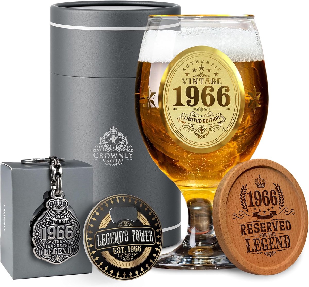 SnelShoppen - 1966 Vintage Bierglas Geschenk voor Mannen - Origineel 60 Jaar Verjaardagscadeau voor Vader, Opa of Vriend - Grappig Glas & Uniek Decora
