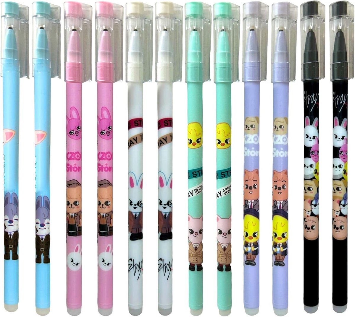 SnelShoppen - Stray Stifte Set 12 Stuks, 6 Verschillende Radierbare Gelpennen, Kpop Merch Cadeau voor Kpop Fans, Duurzaam en Erasable