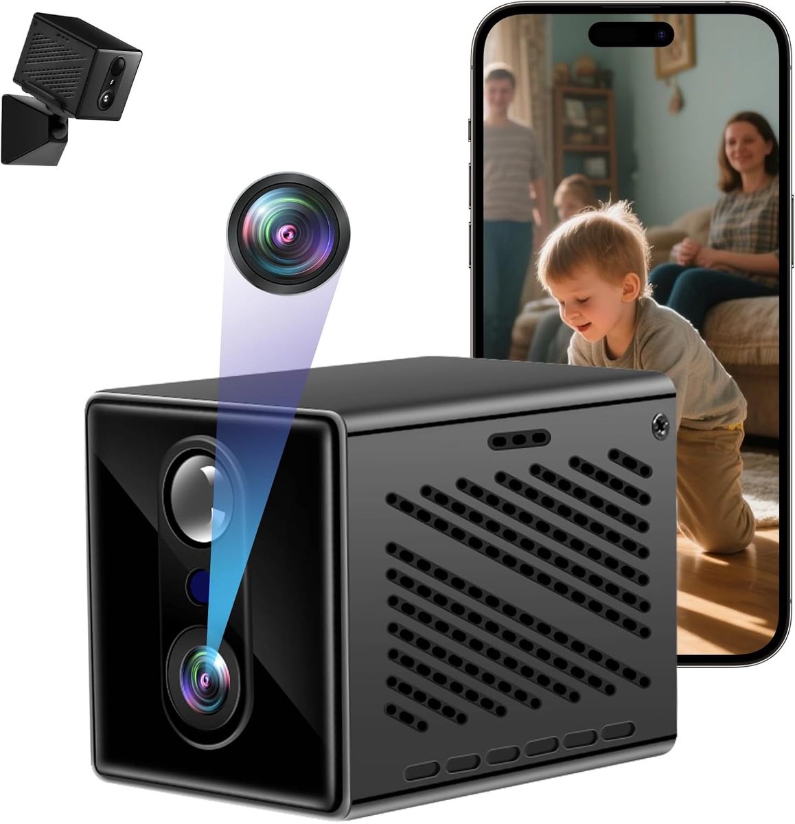 SnelShoppen - Spy Camera WiFi Mini Camera Verborgen Camera Draadloos 130 Graden 1080P HD Beveiligingscamera met Twee-Weg Audio Bewegingsdetectie Nacht