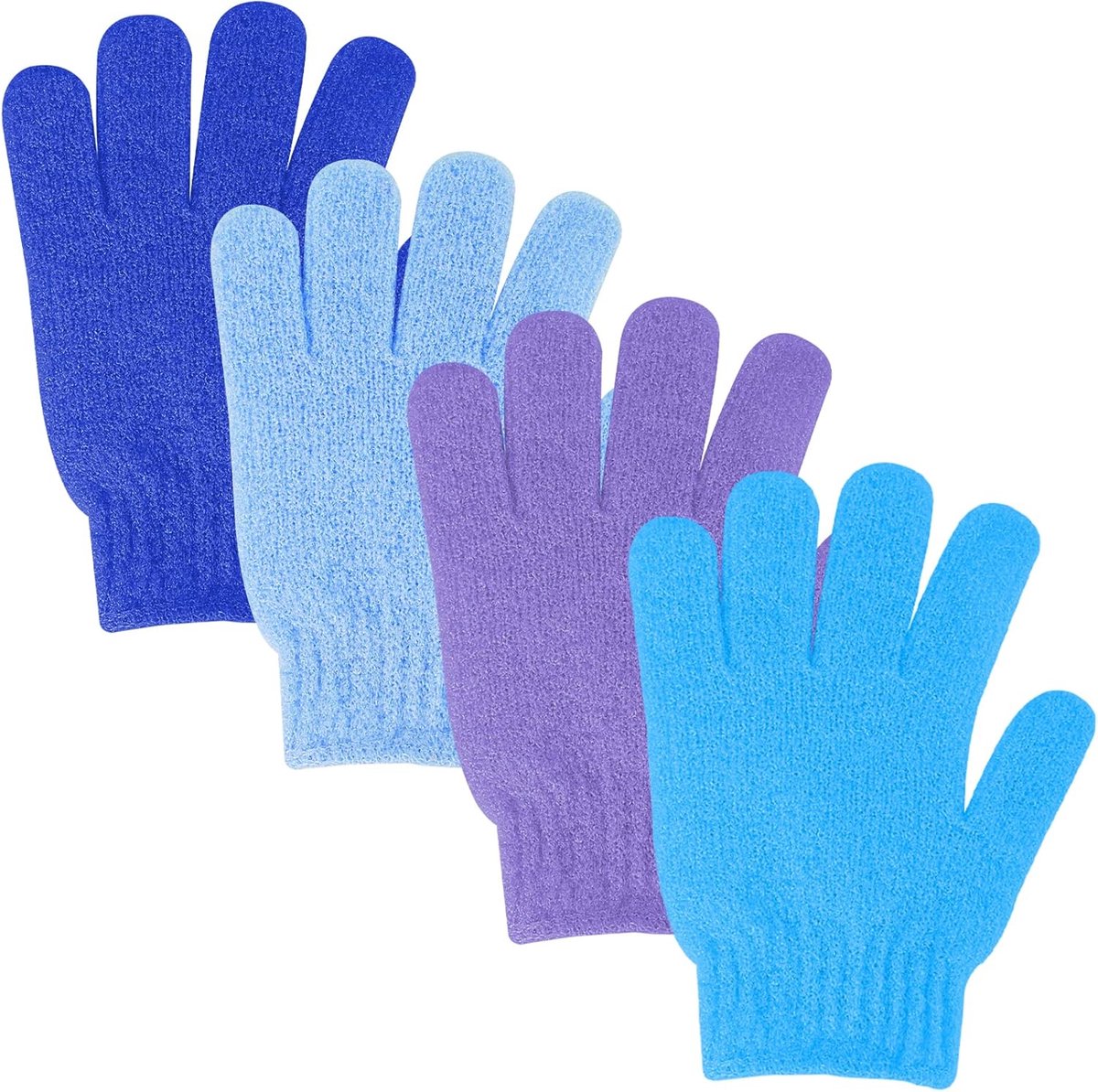SnelShoppen - 4x Exfoliërende Was Handschoenen voor Douche, Lichaamscrub, Dode Huid Verwijderaar, Natuurlijke Loofah, Nylon, Geschikt voor Gezin, 3 Kl