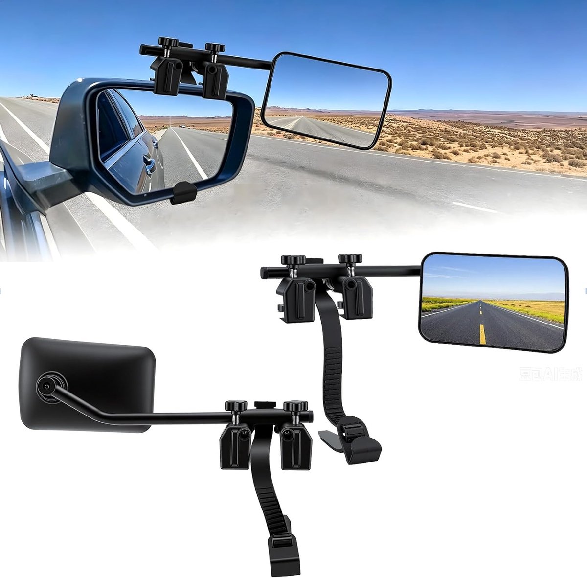 SnelShoppen - Caravan spiegel extra auto buiten, clip-on bevestiging, verbrede gezichtsveld voor campers, aanhangers, pickups, trekvoertuigen, univers