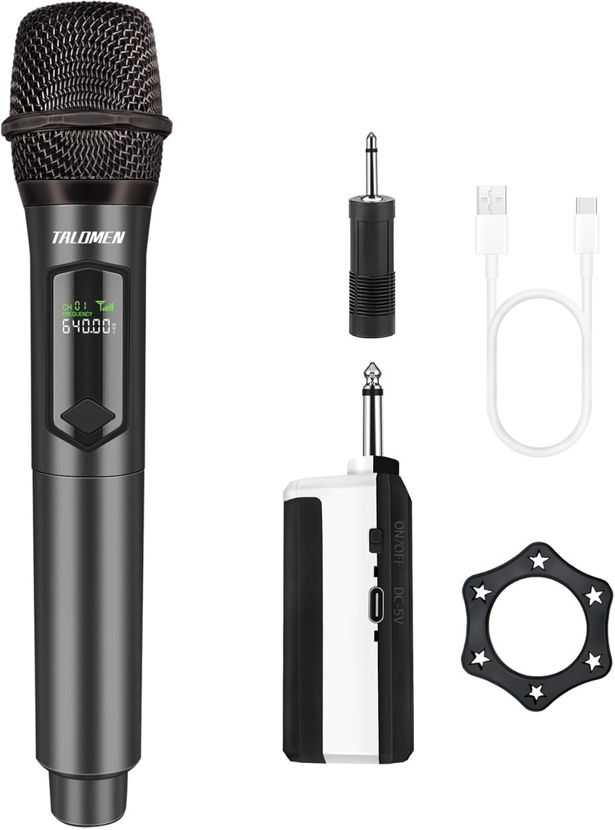 SnelShoppen - Draadloze Handmicrofoon voor Karaoke, 160ft Bereik, Supercardioid Dynamische Microfoon met Oplaadbare Ontvanger voor Feesten, Vergaderin