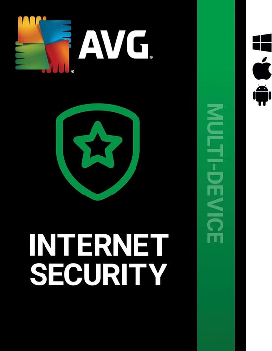 AVG Internet Security softwarebox met schild-icoon en 'Multi-Device'.