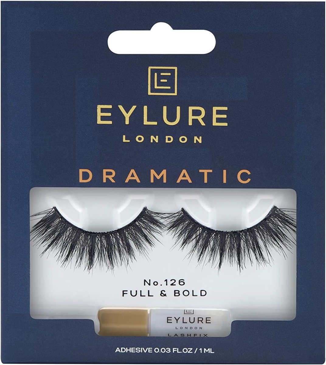 SnelShoppen - Eylure Dramatic 126 Valse Wimpers, Natuurlijke Look, Zwart, Perfect voor Feesten en Speciale Gelegenheden, Inclusief 1 Set Wimpers en Li