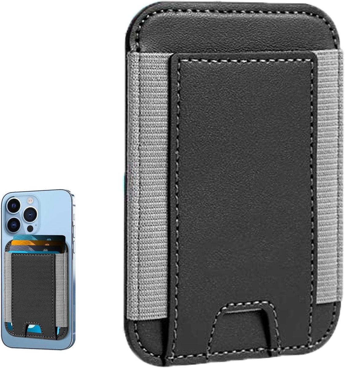 SnelShoppen - MagSafe Wallet en Kaartenhouder - Geschikt voor 6 Kaarten - Leer Portemonnee Zwart - Compatibel met iPhone 12/13/14 - Stijlvolle Busines