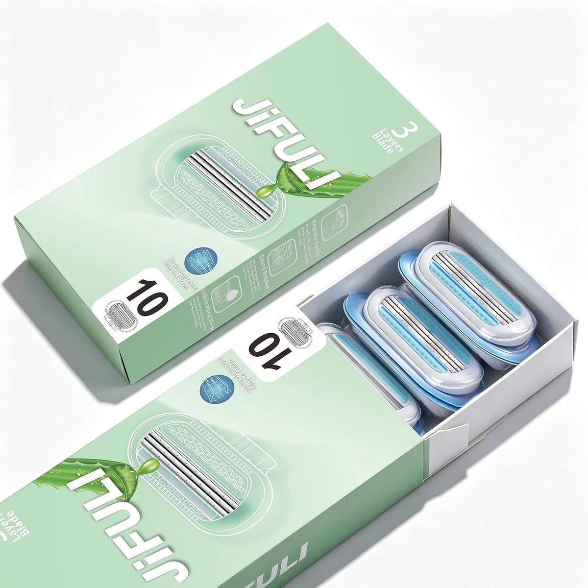 SnelShoppen - Reservepatronen met 3 Mesjes voor Dames, 10 Stuks, Compatibel met Alle Handgrepen, Intiem Scheerapparaat voor Eenmalig Gebruik, Blauw