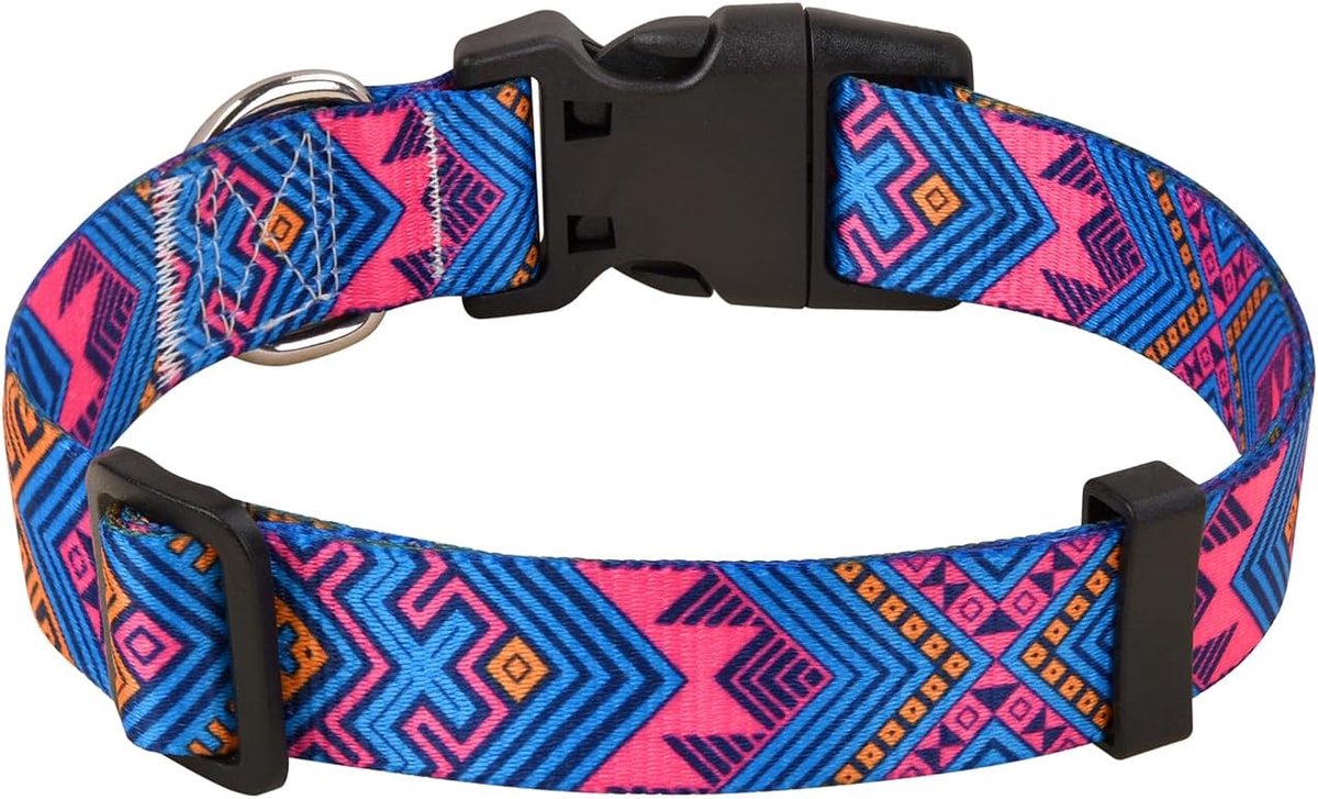SnelShoppen - Verstelbare Hondenhalsband voor Kleine, Middelgrote en Grote Honden - Schattige Boheemse Bloemmotieven, Tribale Geometrische Patronen, P