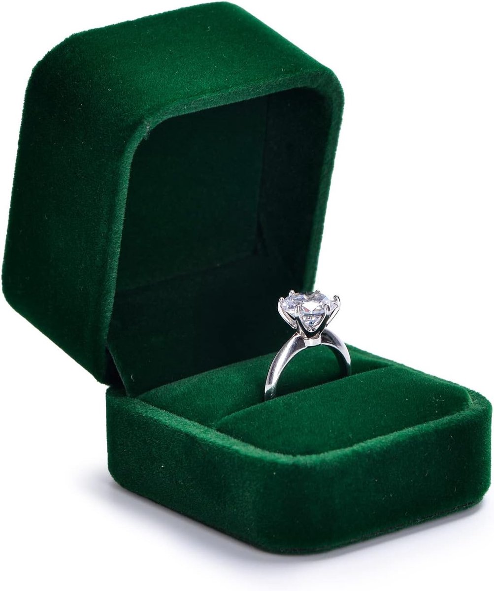 SnelShoppen - Groene Fluwelen Ringdoos, Huwelijksring Box, Verlovingsring Box, Luxe Cadeau voor Bruiloft, Verloving, Jaarlijkse Viering, 6x5.3x4.8cm