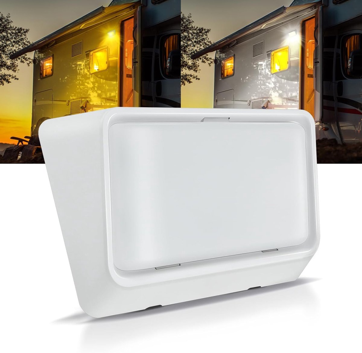 SnelShoppen - Camper Porch Light LED Dubbele Kleur (Wit/Amber) Schakelbaar 12V Buitenverlichting Vervangingslamp voor RV Trailer Motorhome Boot, 410 L